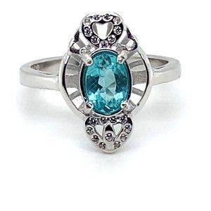 Paraiba Blue Apatite .86ct Platinum Finish Solid 925 Sterling Silver Ring